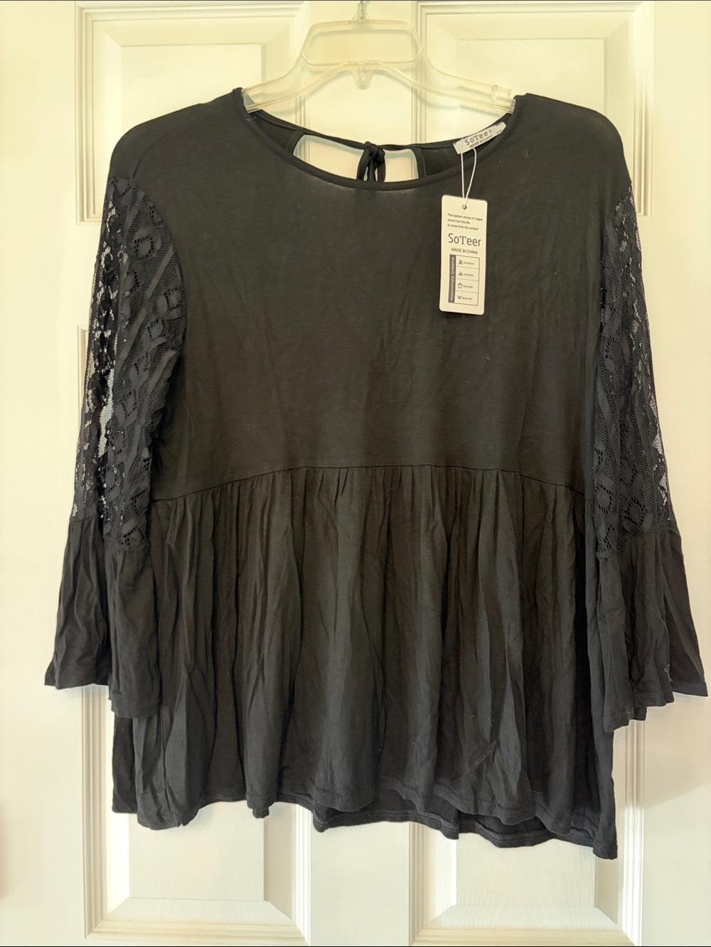 SoTeer Black Lace-Sleeve Peasant Tunic